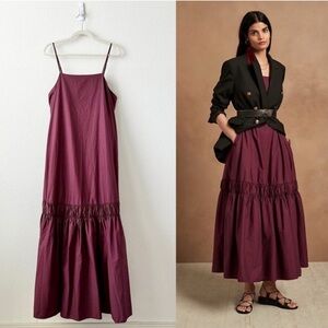 Banana Republic maroon poplin backless tiered maxi dress. Size XS.